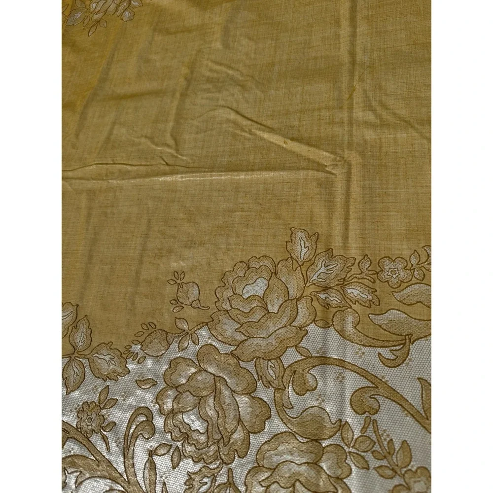 Vintage Mustard Yellow 90x60 Vinyl/Oil Cloth Backing Damask Table Cloth 1950-70
